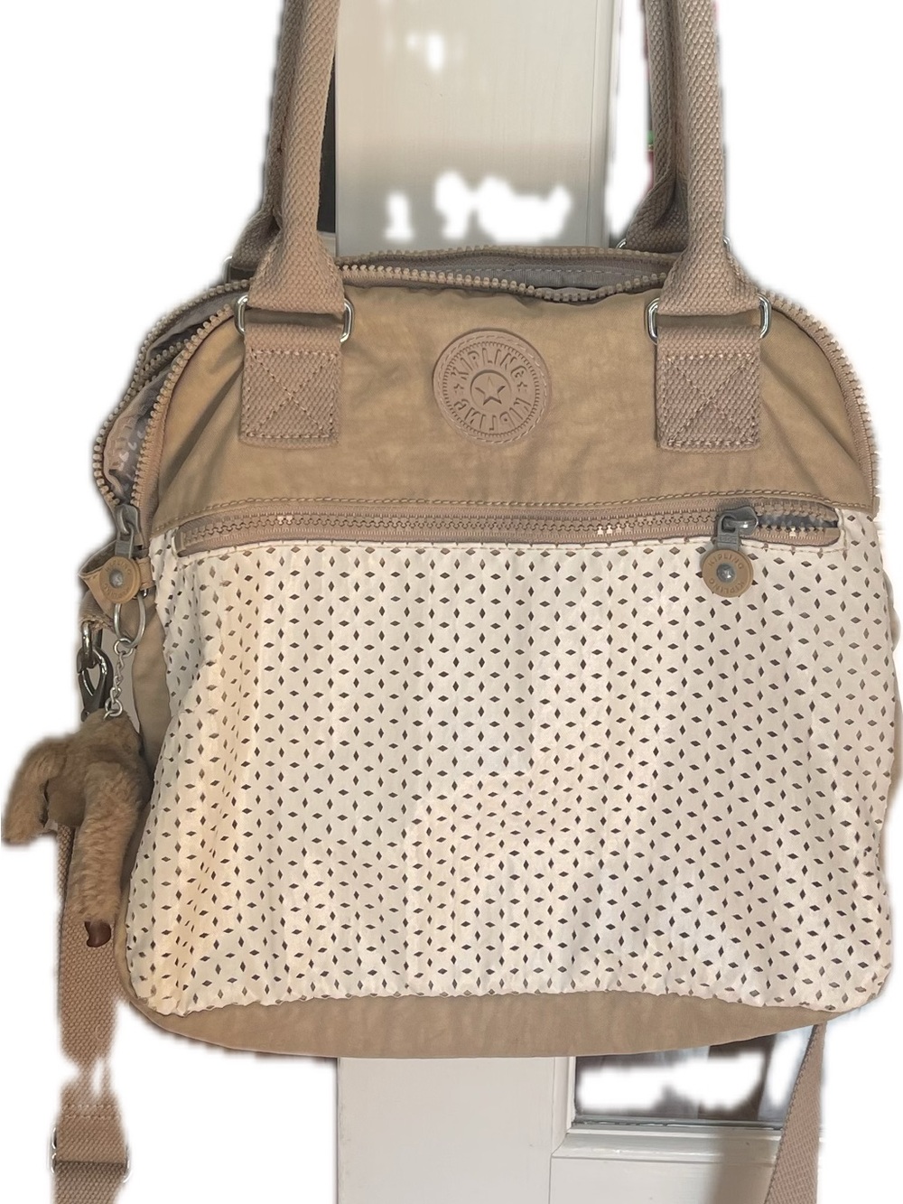 Kipling Beige and Cream Perforated Shoulder Tote